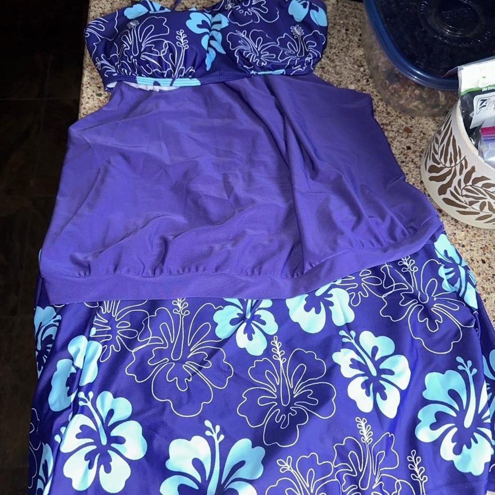 Vibrant Floral Bikini Set in Purple and Blue